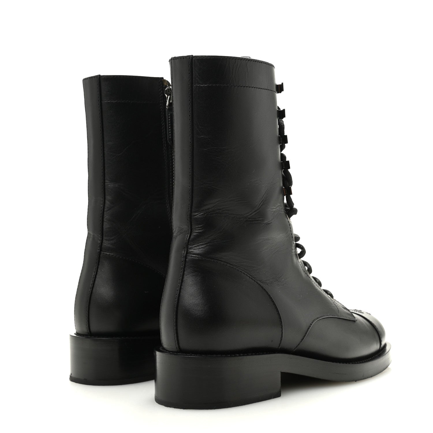 Chanel Calfskin Lace Up Combat Boots 37.5 Black 1826326 – FASHIONPHILE