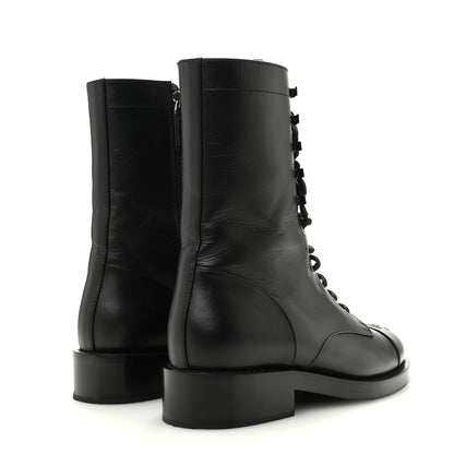 Chanel Calfskin Lace Up Combat Boots 37.5 Black 5 of 13