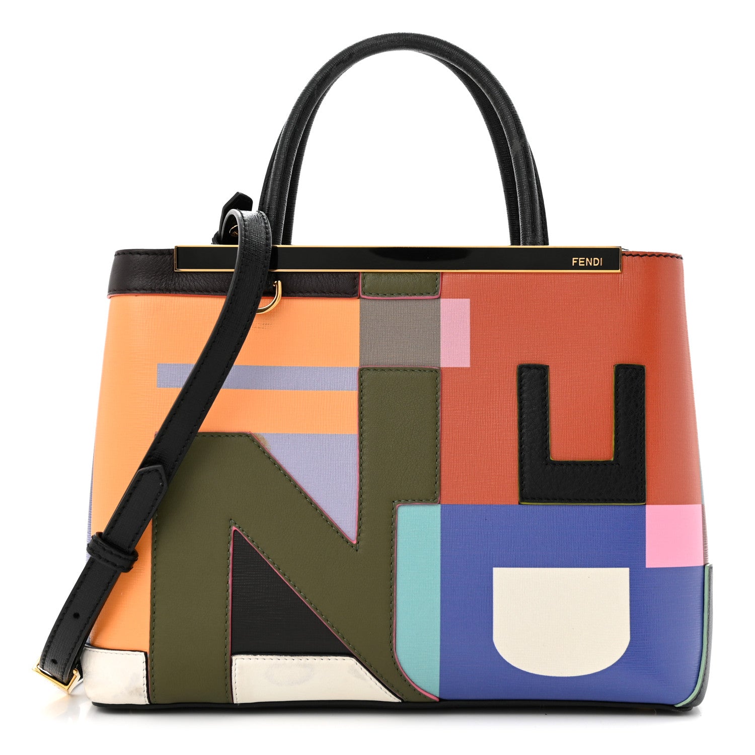 Fendi Vitello Elite Geometric Logo Petite 2Jours Tote Multicolor 1 of 17