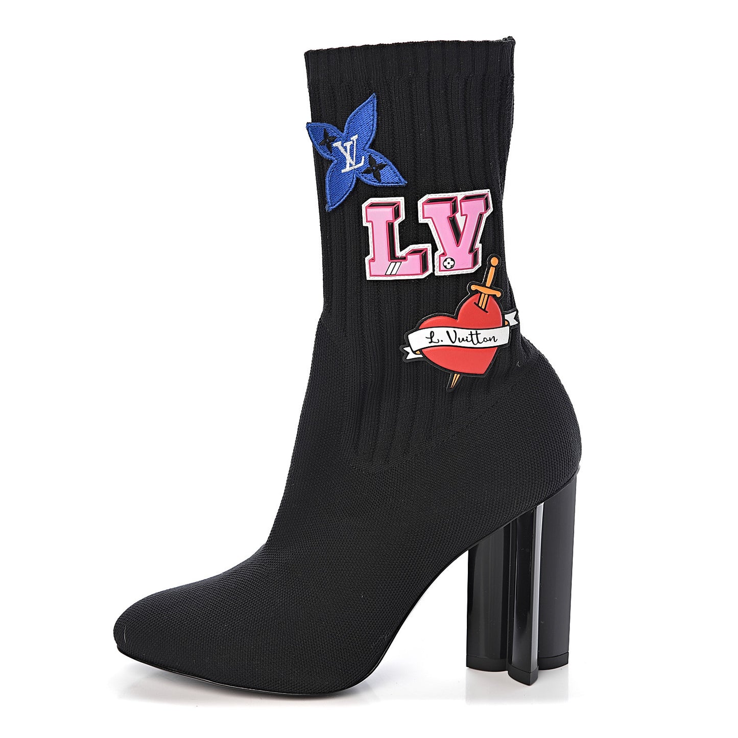 Stretch Fabric LV Black Heart Sock Ankle Boots 38 Black