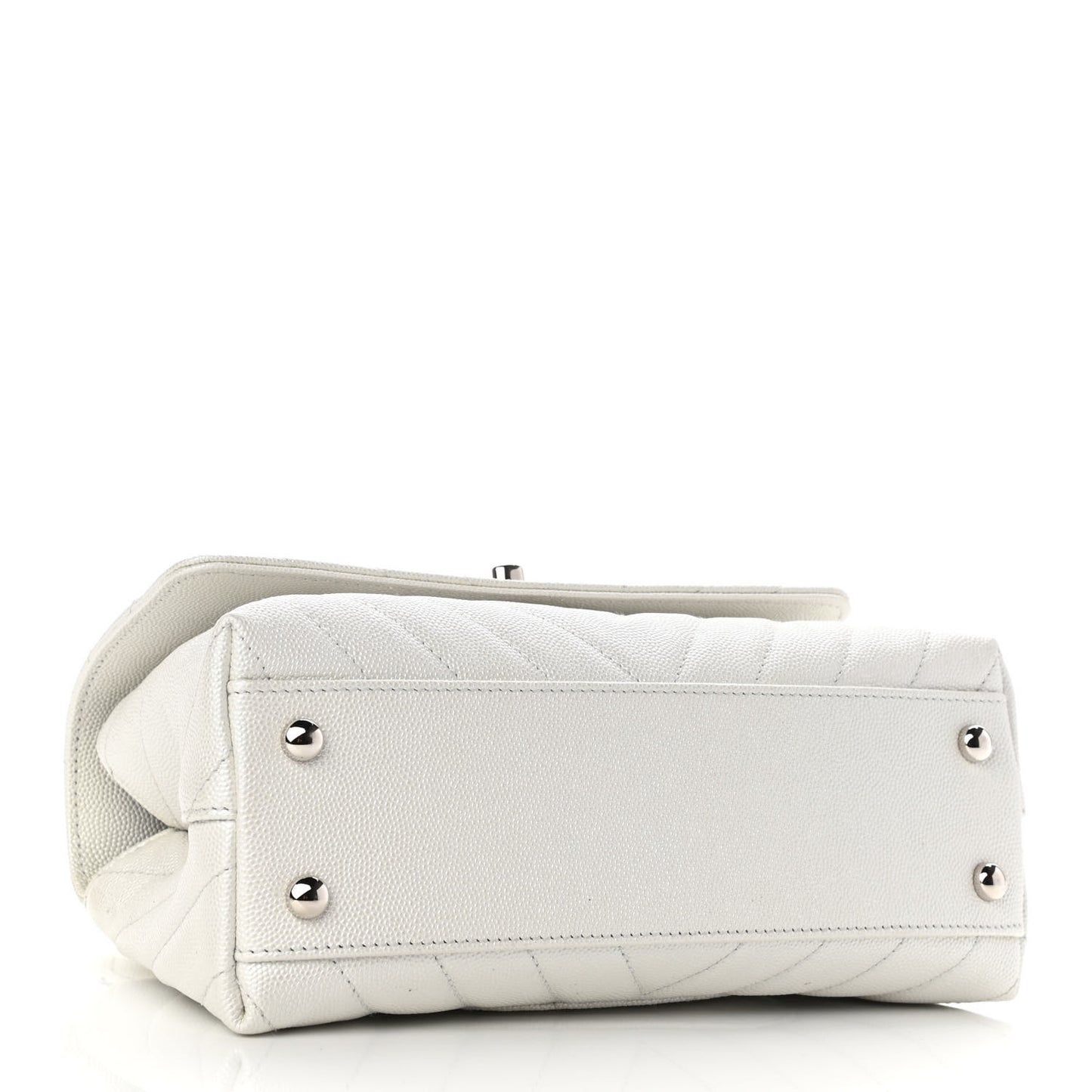 Iridescent Caviar Chevron Quilted Mini Coco Handle Flap White