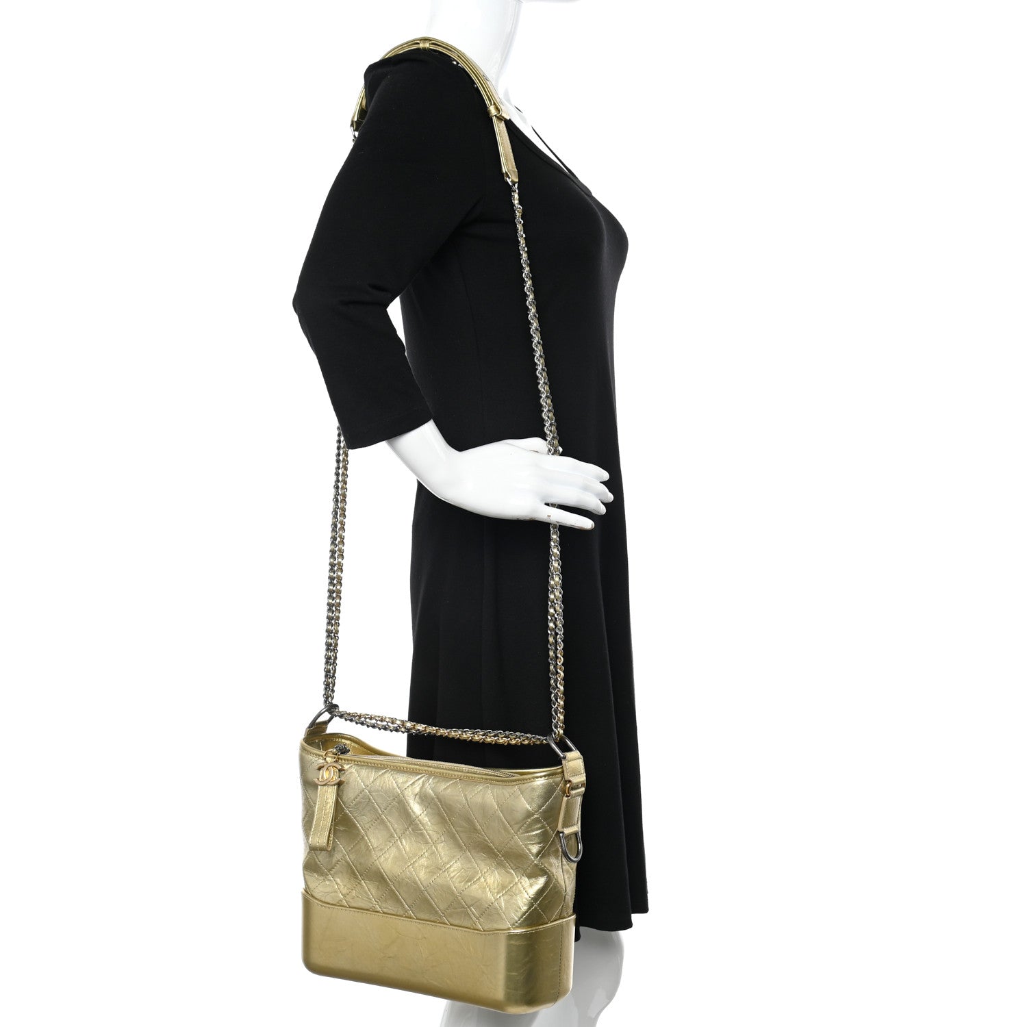 Chanel Metallic Aged Calfskin Quilted Medium Gabrielle Gold 2 of 15