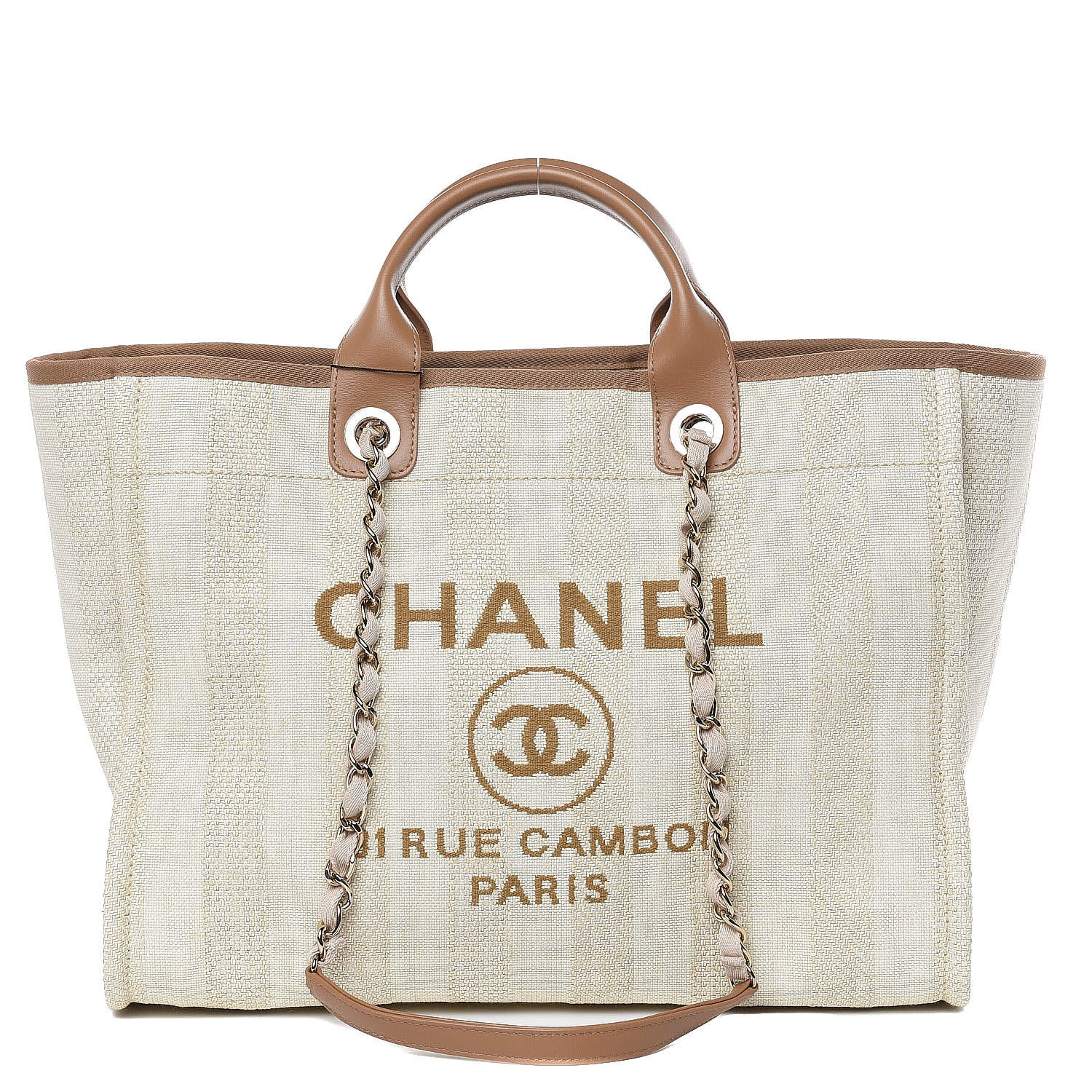 Chanel Straw Raffia Calfskin Striped Large Deauville Tote Beige 1 of 10