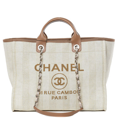 Chanel Straw Raffia Calfskin Striped Large Deauville Tote Beige 1 of 10