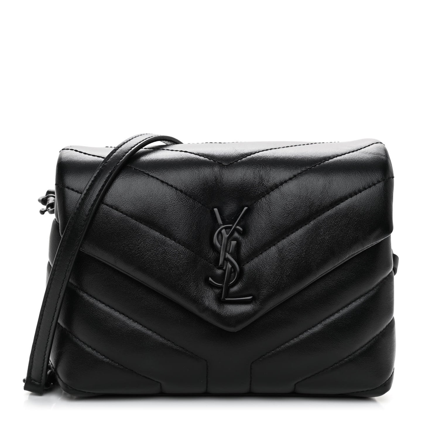 Calfskin Y Quilted Monogram Toy Loulou Crossbody Bag Black