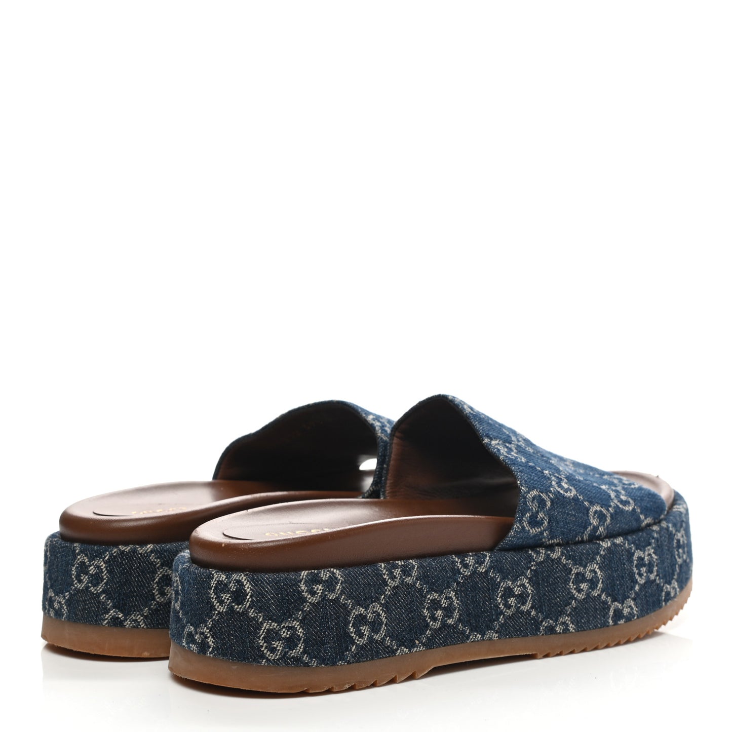 New Denim GG Monogram Angelina Platform 55mm Slide Sandals 39.5 Blue Tea