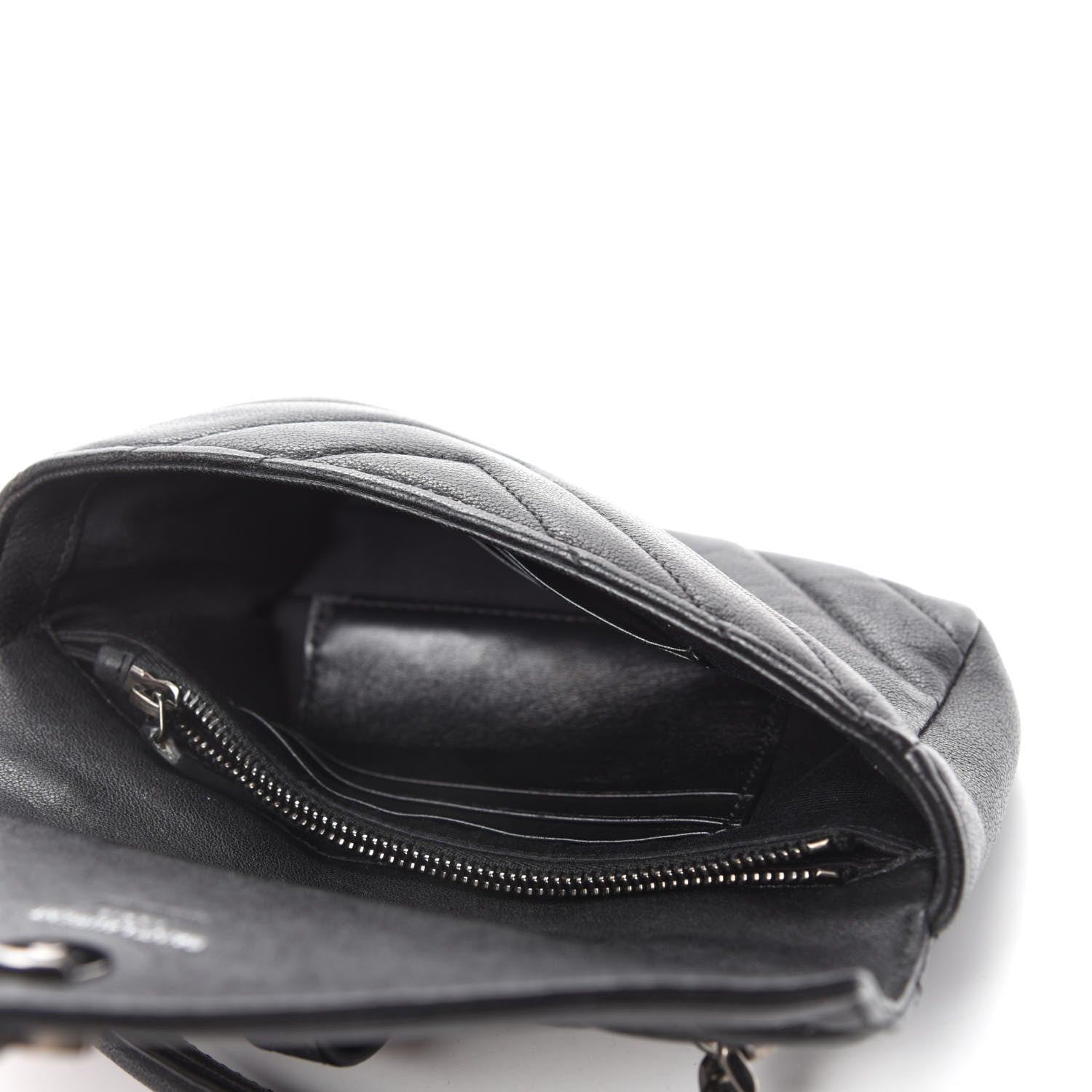 Saint Laurent Sheepskin Matelasse Chevron Monogram College Chain Wallet Black 5 of 9