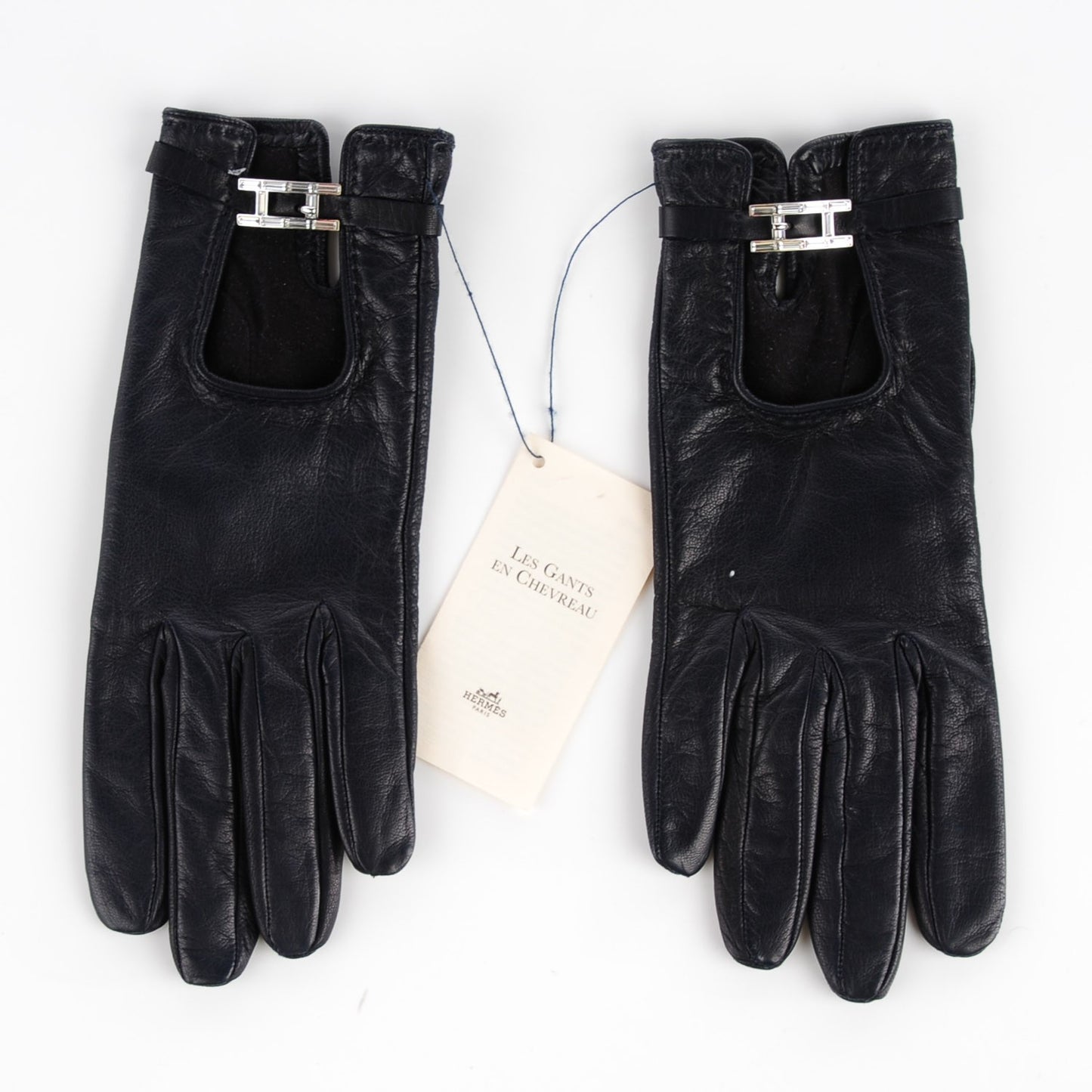 Lambskin Baguette Crystal Silk Lined Gloves 6.5 Indigo