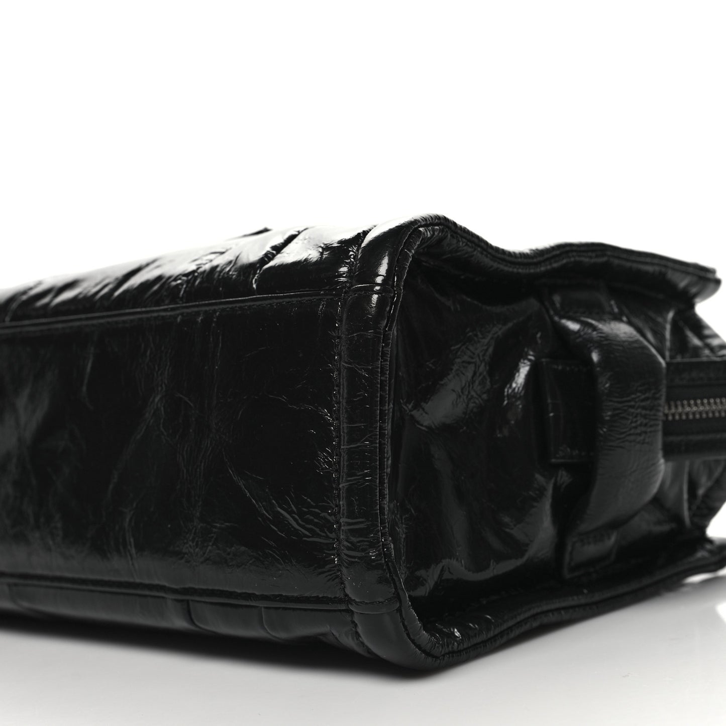 Shiny Crinkled Calfskin Small The Tote Bag Black