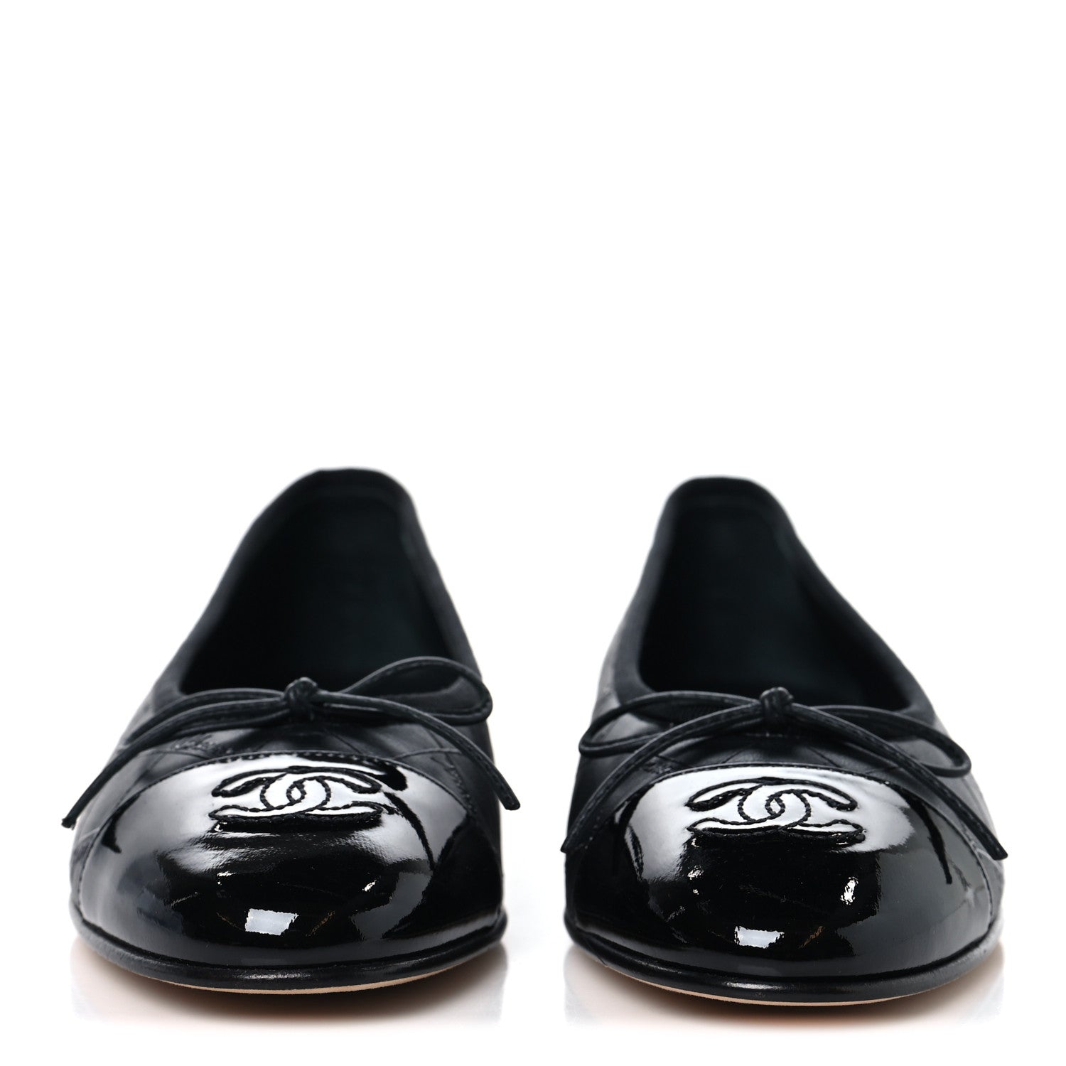 Chanel Printed Lambskin Patent Cap Toe Ballerina Flats 36 Black 3 of 10