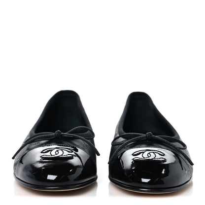 Chanel Printed Lambskin Patent Cap Toe Ballerina Flats 36 Black 3 of 10