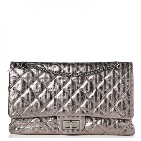 Metallic Calfskin Striped 2.55 Reissue 227 Silver