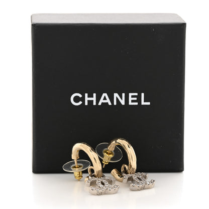 Chanel Metal Crystal CC Hoop Drop Earrings Gold 5 of 5