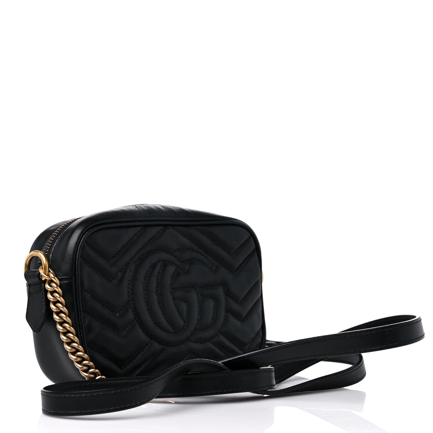 Gucci Calfskin Matelasse Mini GG Marmont Chain Shoulder Bag Black 3 of 13