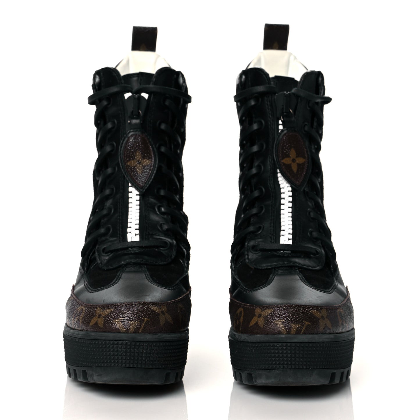 Suede Calfskin Monogram Zip Up Laureate Platform Desert Boots 37 Black
