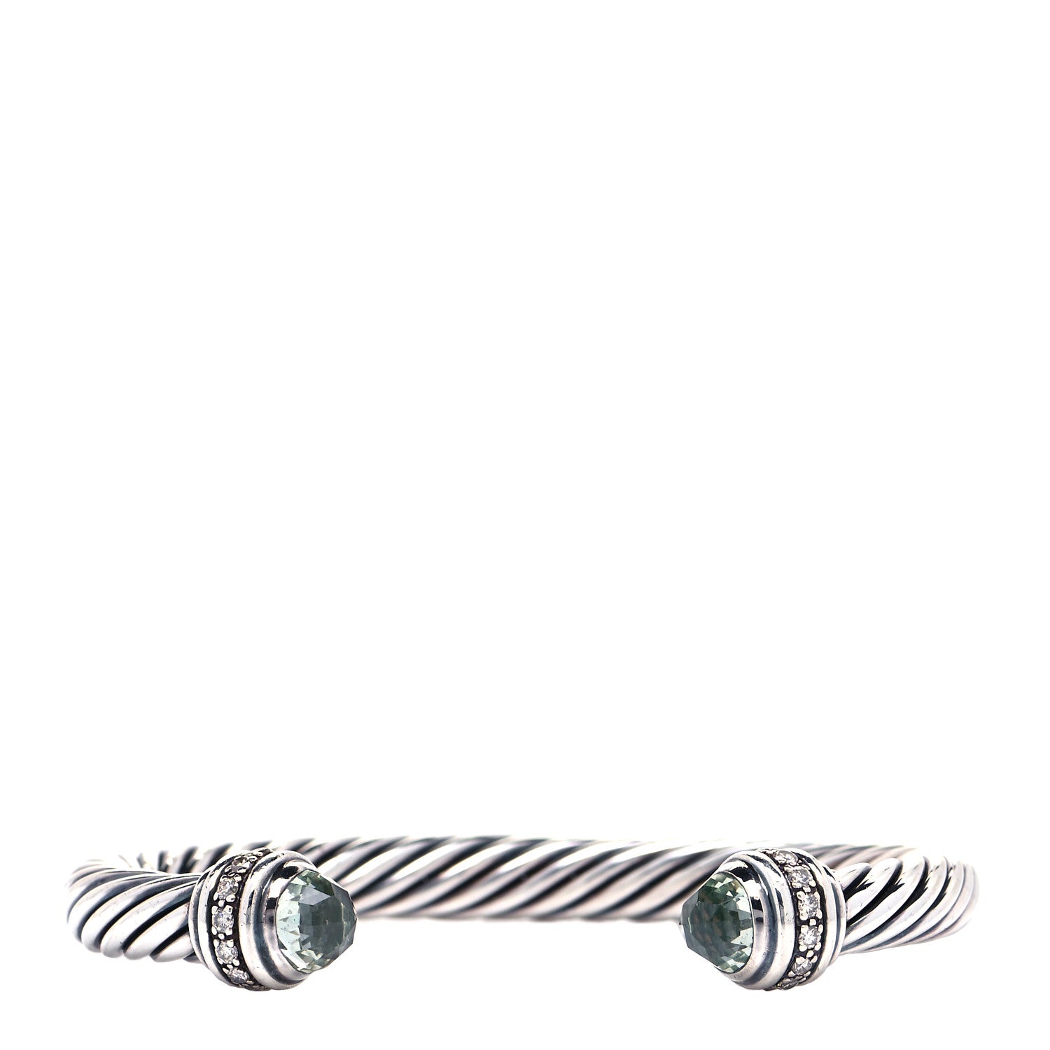 David Yurman Sterling Silver Diamond Prasiolite 7mm Cable Classics Bracelet 1 of 4