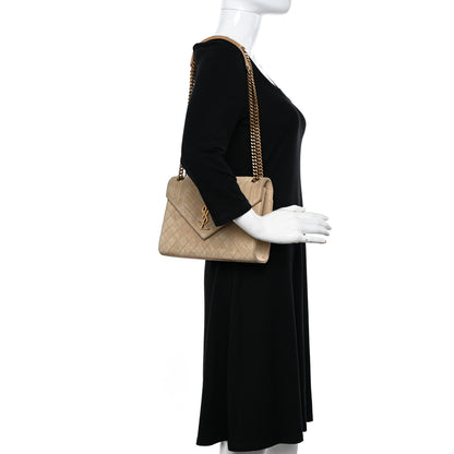 Saint Laurent Suede Mixed Matelasse Triquilt Medium Monogram Envelope Satchel Sea Salt 2 of 17