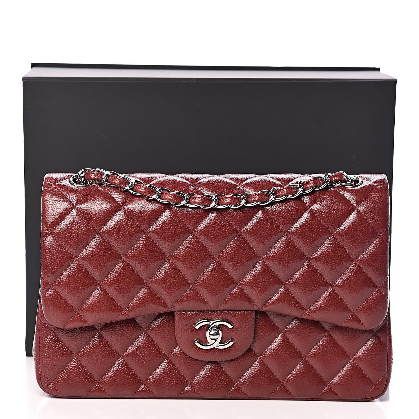 Caviar Quilted Jumbo Double Flap Dark Red