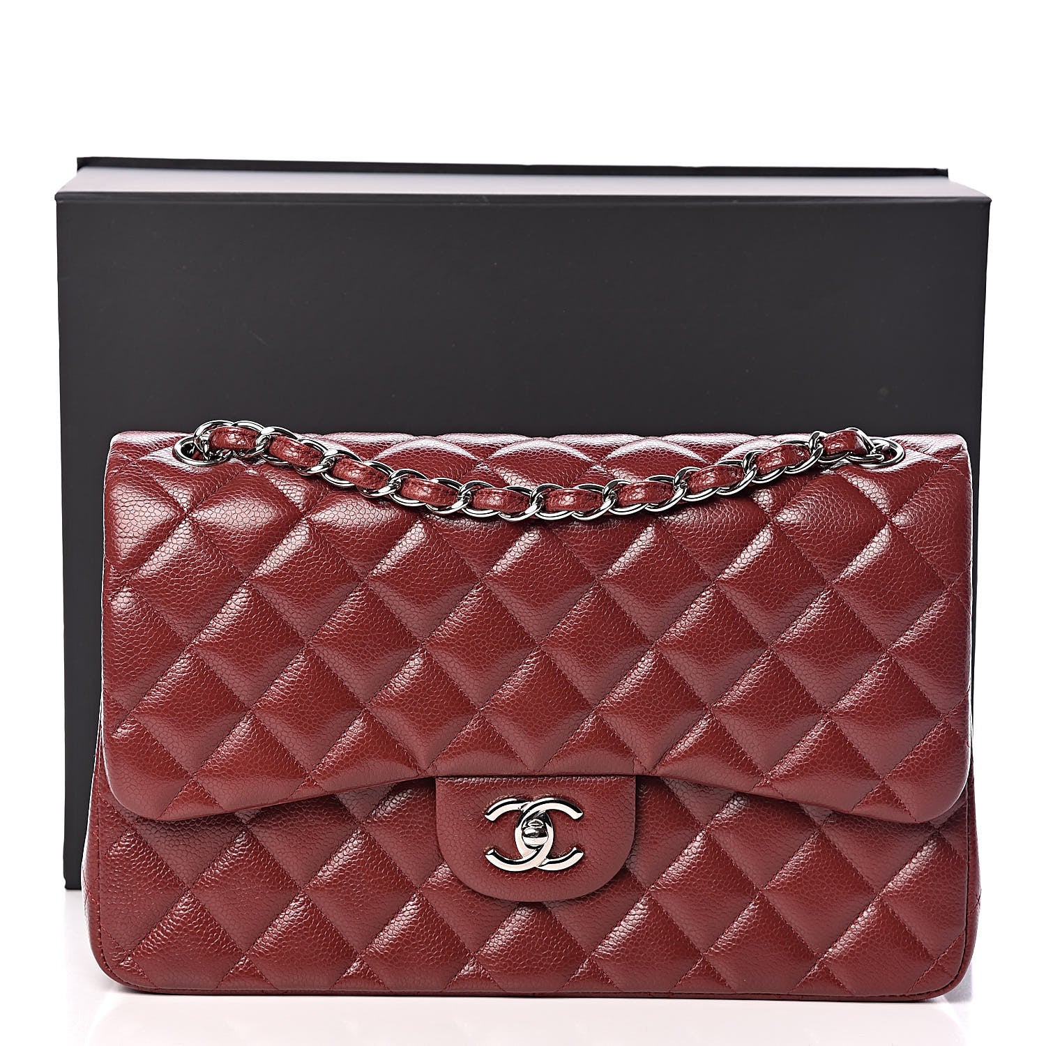 Chanel Caviar Quilted Jumbo Double Flap Dark Red 10 of 10