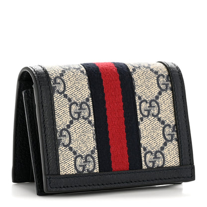 Gucci GG Supreme Monogram Textured Dollar Calfskin Web Ophidia Card Case Beige Blue 3 of 9