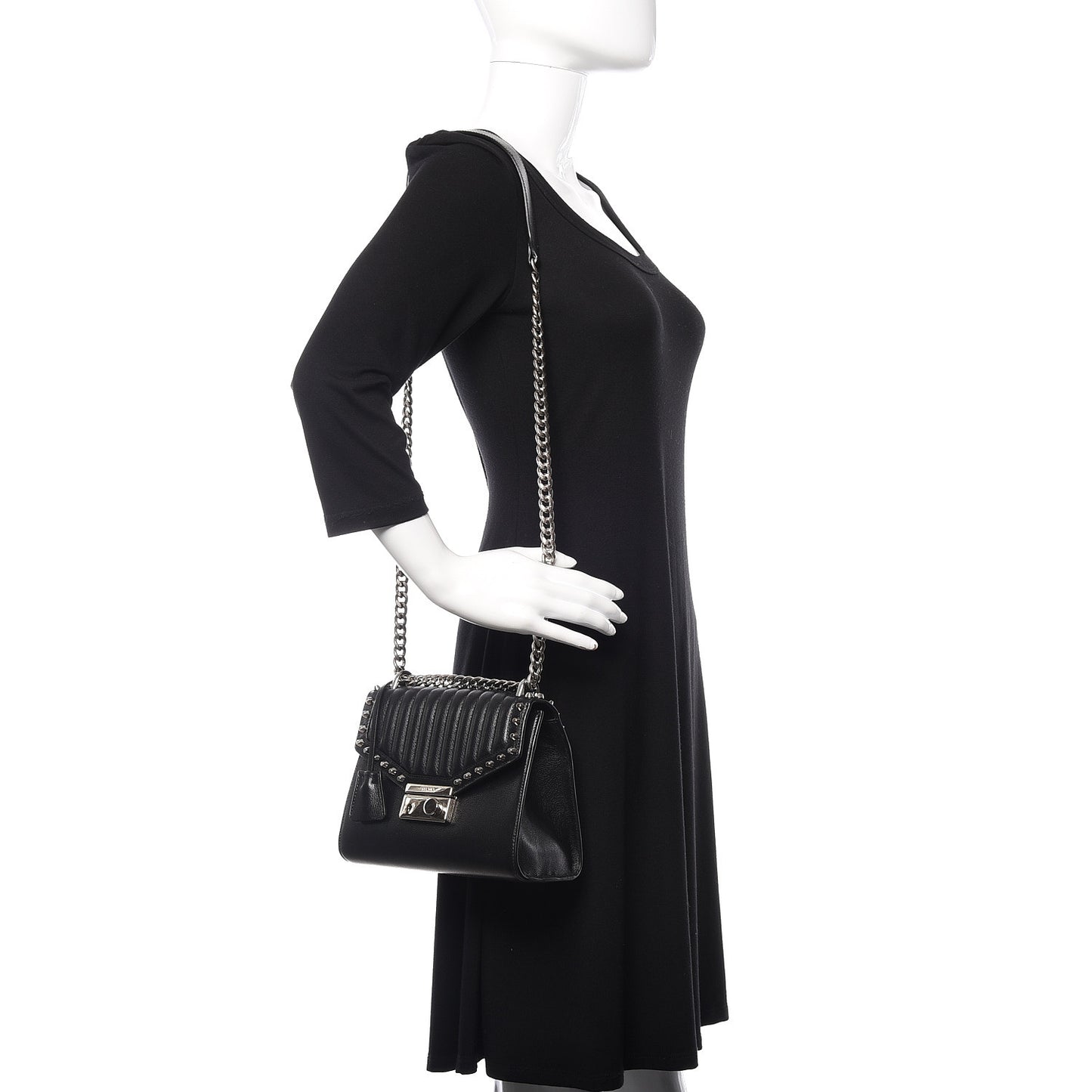 Glace Calfskin Studded Sound Flap Crossbody Shoulder Bag Black