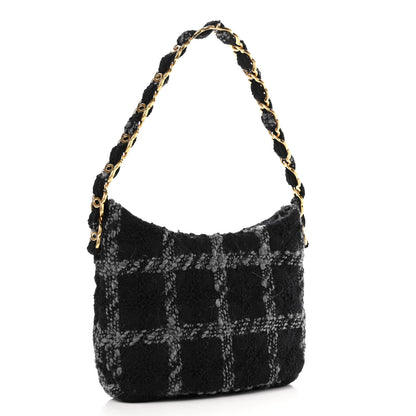 Chanel Cashmere Tweed Quilted Hobo Black Grey 3 of 11