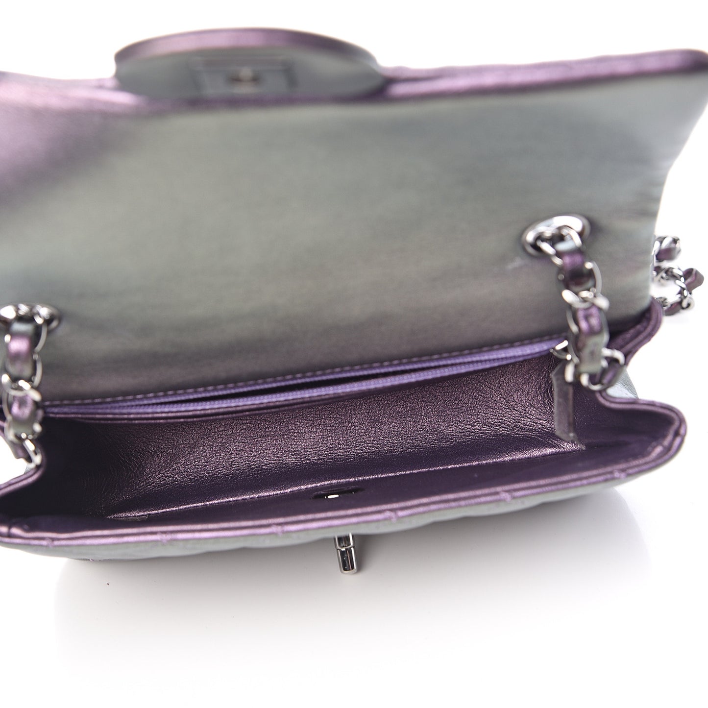 Metallic Lambskin Quilted Mini Rectangular Flap Purple