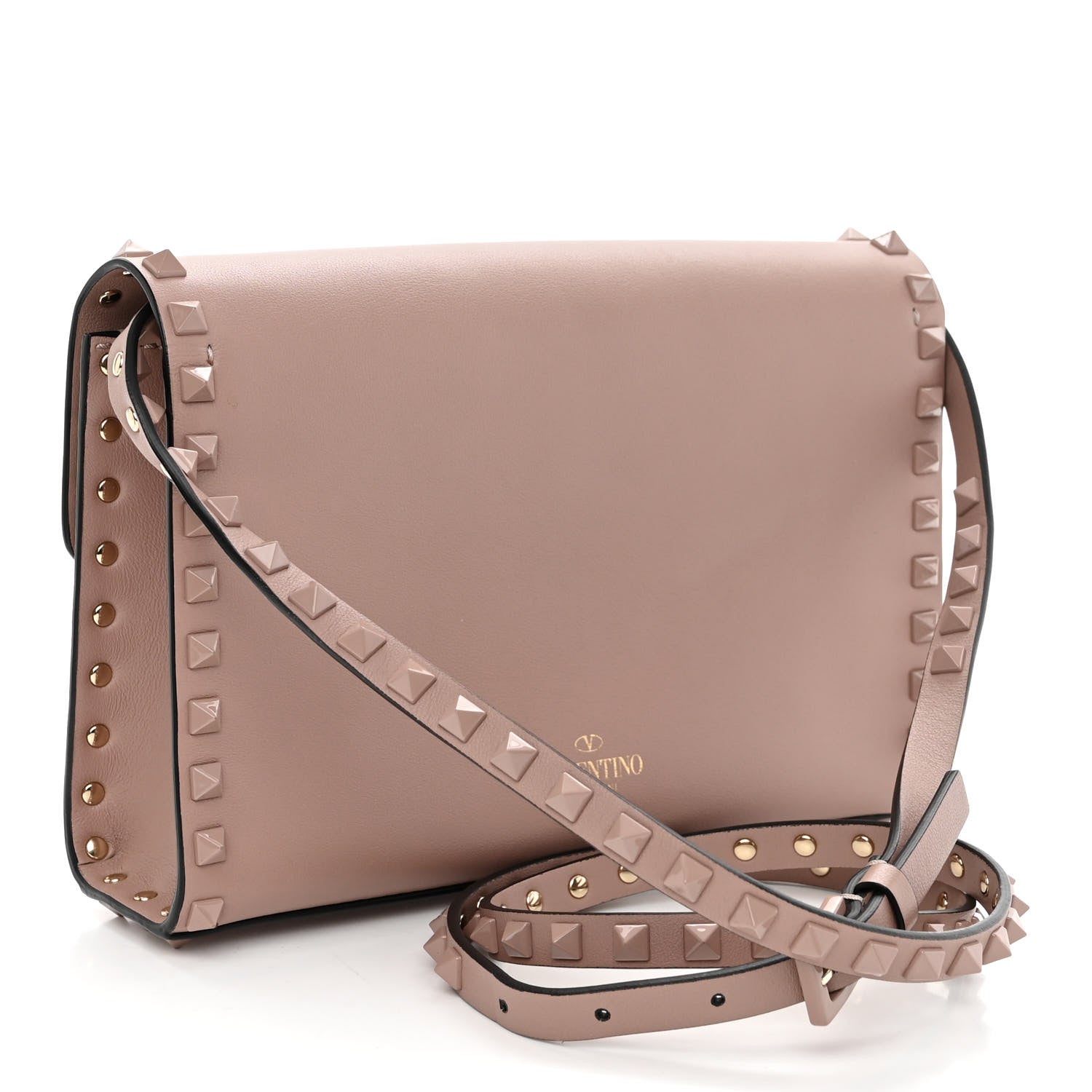 Valentino Garavani Vitello Monochrome Medium Rockstud Flip Lock Crossbody Bag Poudre 3 of 9