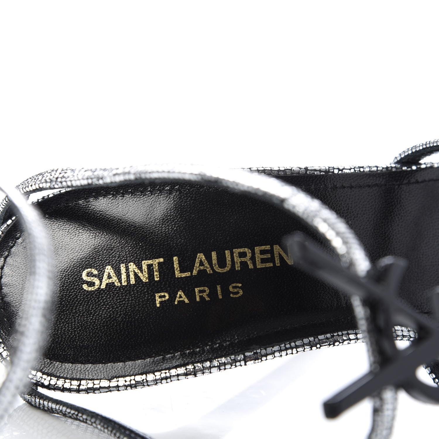 Saint Laurent Calfskin Cassandra 110 Ankle Strap Sandals 37 Argento 7 of 9