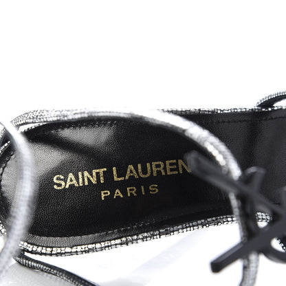 Saint Laurent Calfskin Cassandra 110 Ankle Strap Sandals 37 Argento 7 of 9