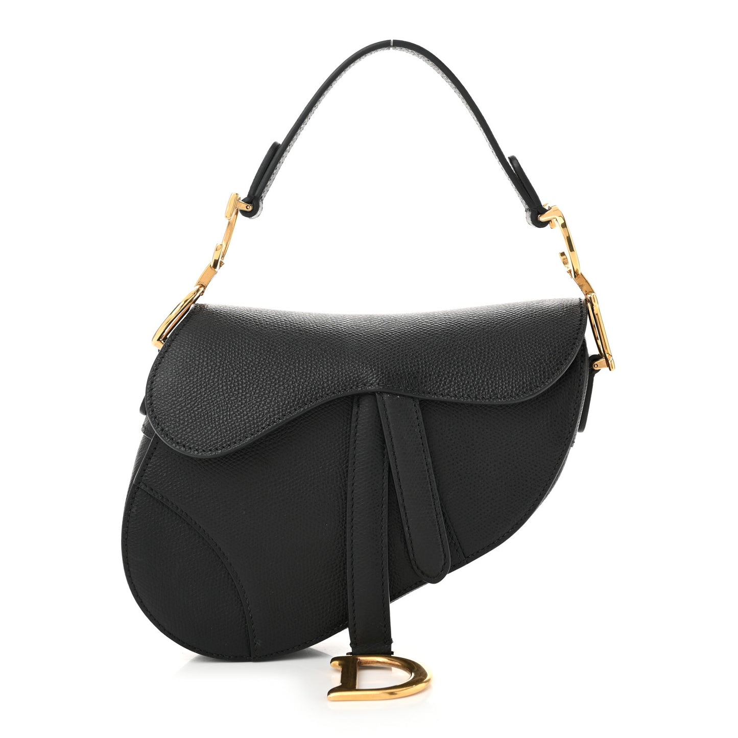 Grained Calfskin Mini Saddle Bag Black