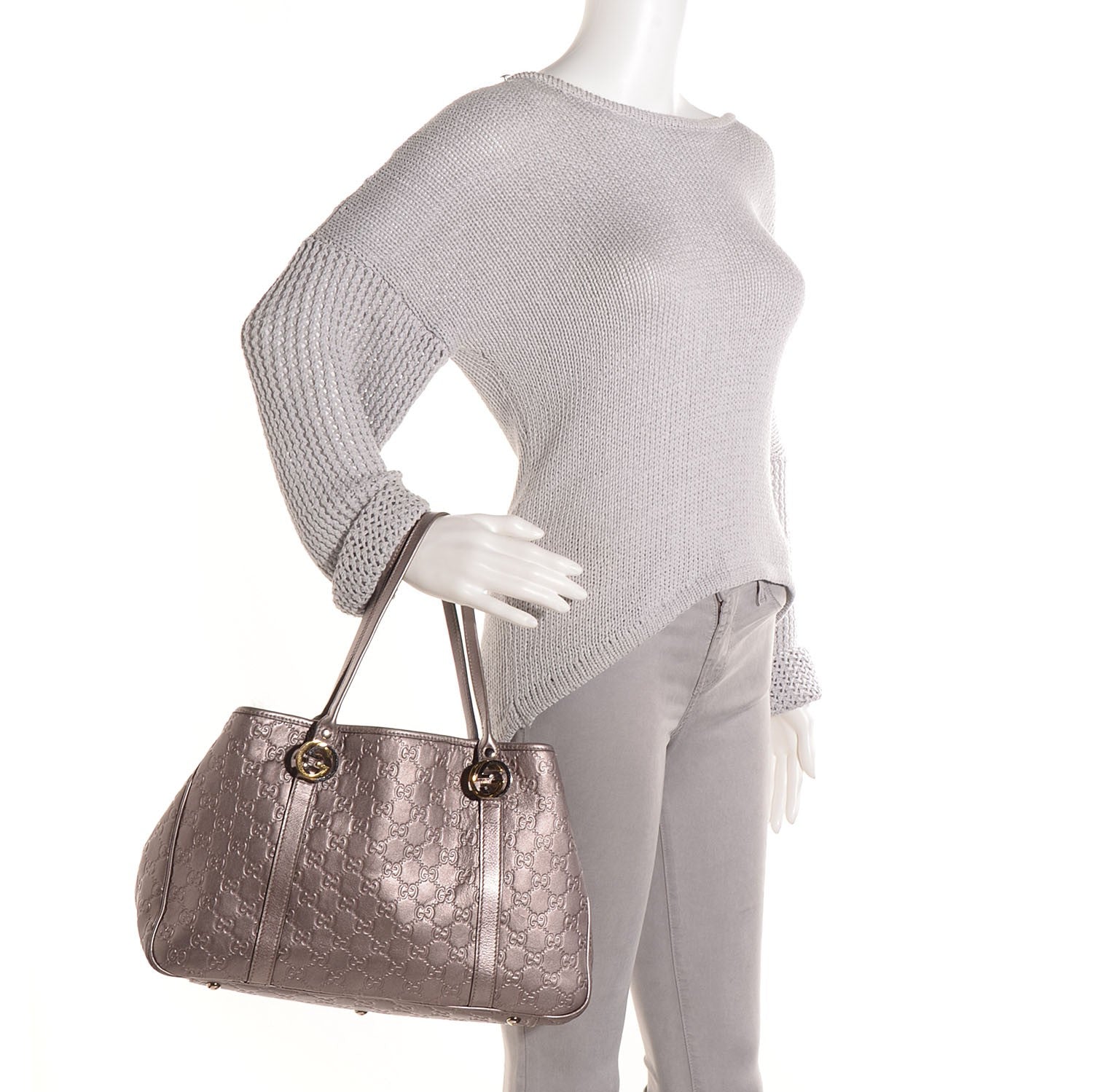 Gucci Metallic Guccissima Medium GG Twins Tote Mauve 2 of 7