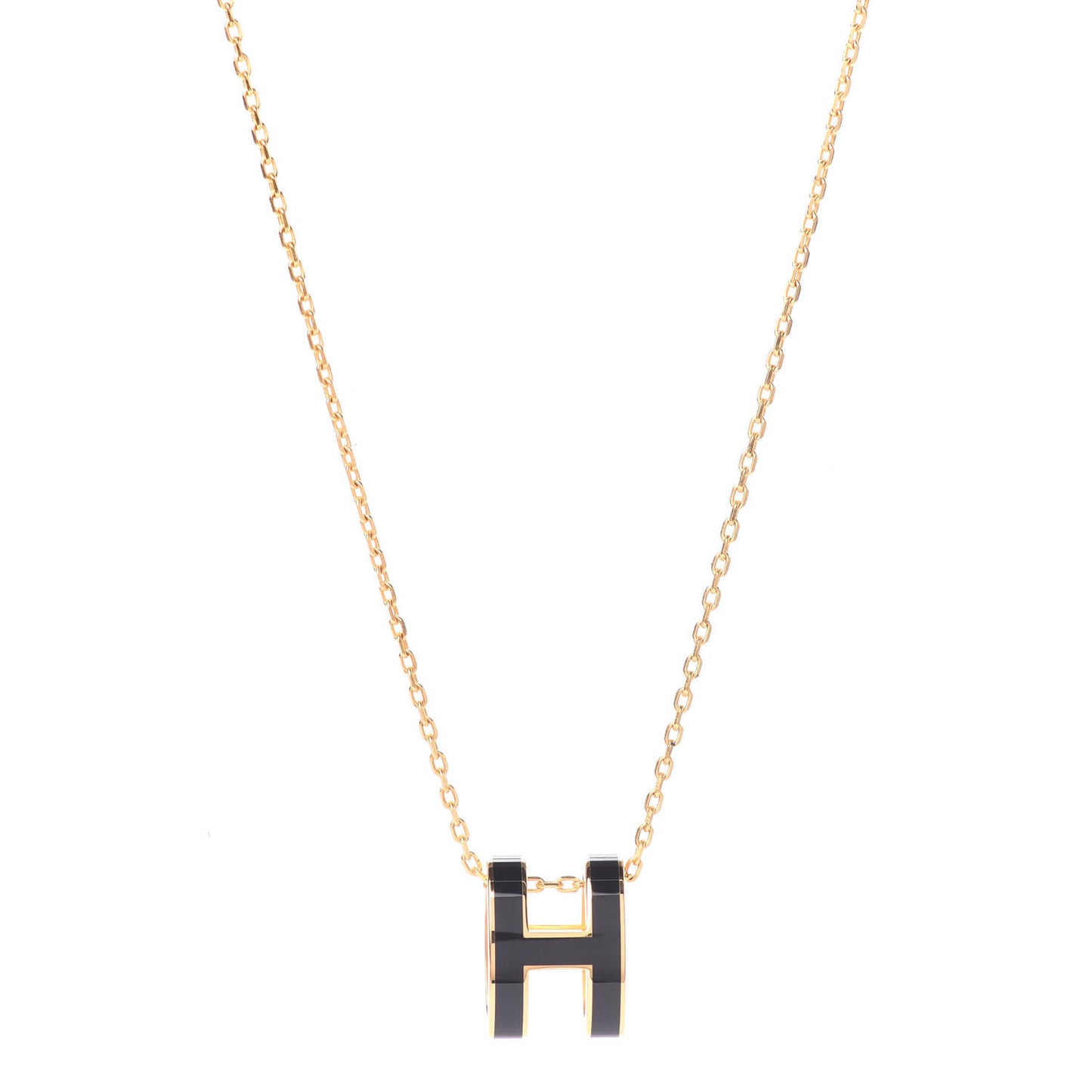 Lacquered Gold Pop H Pendant Necklace Black