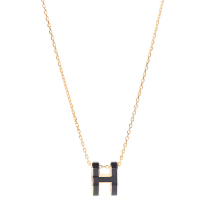 Hermes Lacquered Gold Pop H Pendant Necklace Black 1 of 5