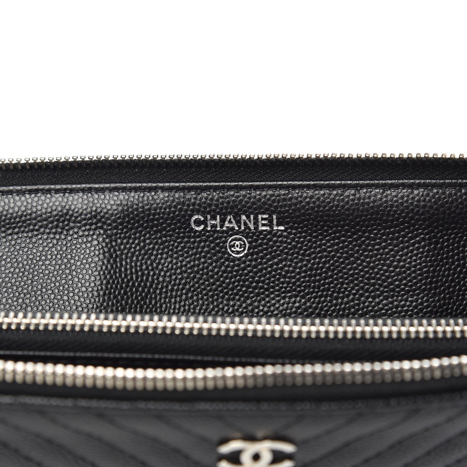 Chanel Caviar Chevron Quilted Large Zipped Clutch Black 6 of 9