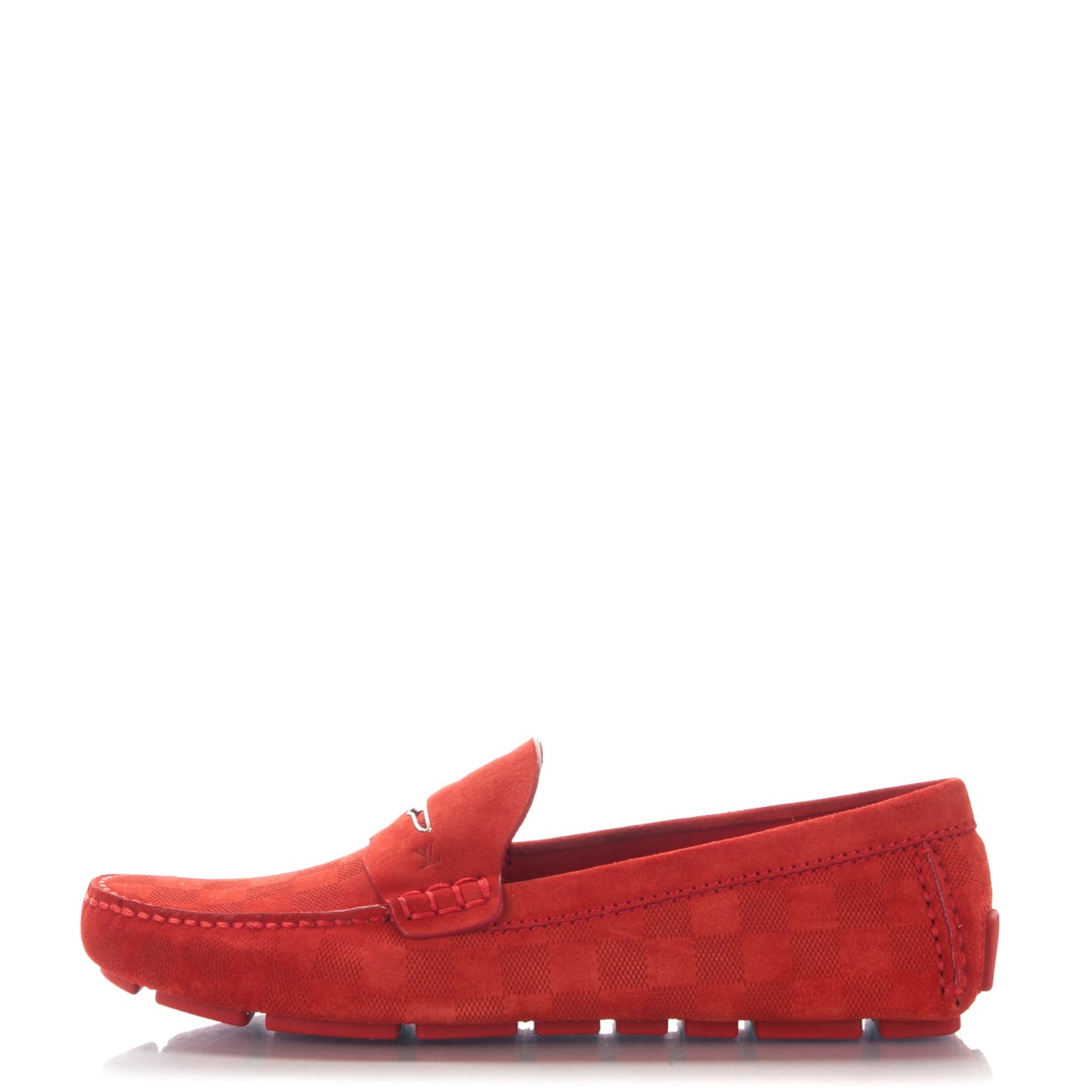 Suede Damier Shade Moccasin Loafers 8 Rouge