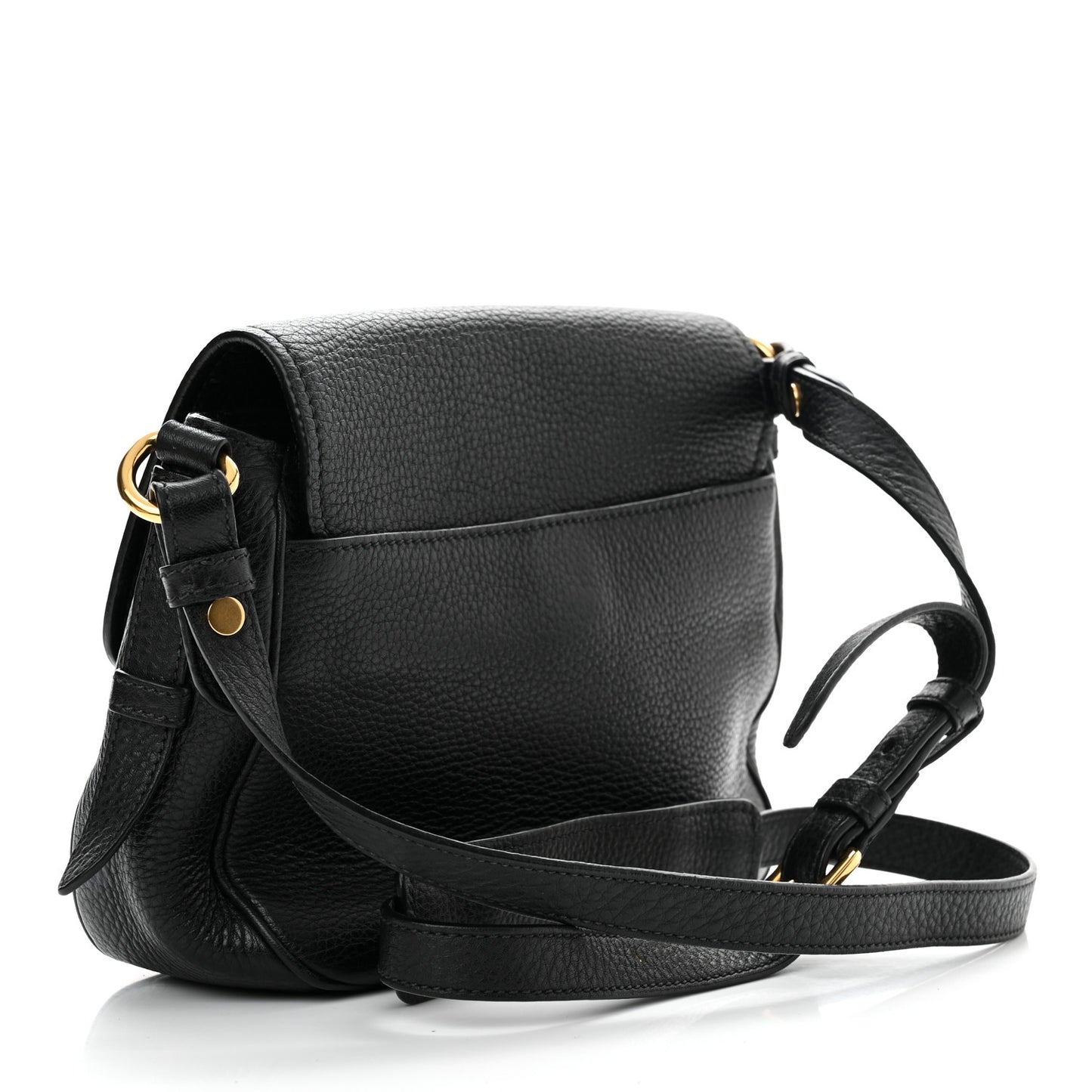 Vitello Daino Double Buckle Messenger Bag Black