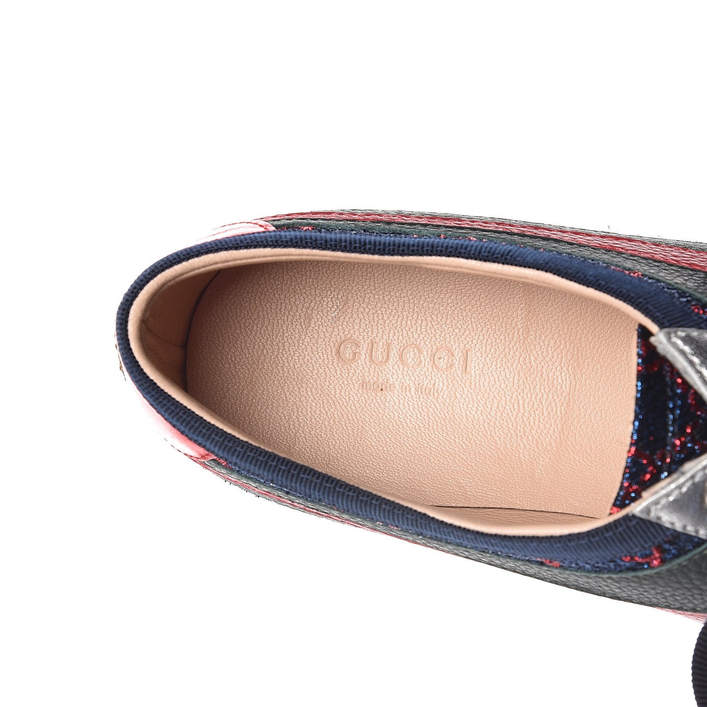 Lurex Calfskin Web GG Monogram Womens Falacer Sneakers 38 Iridescent Blue Iridescent Red Silver