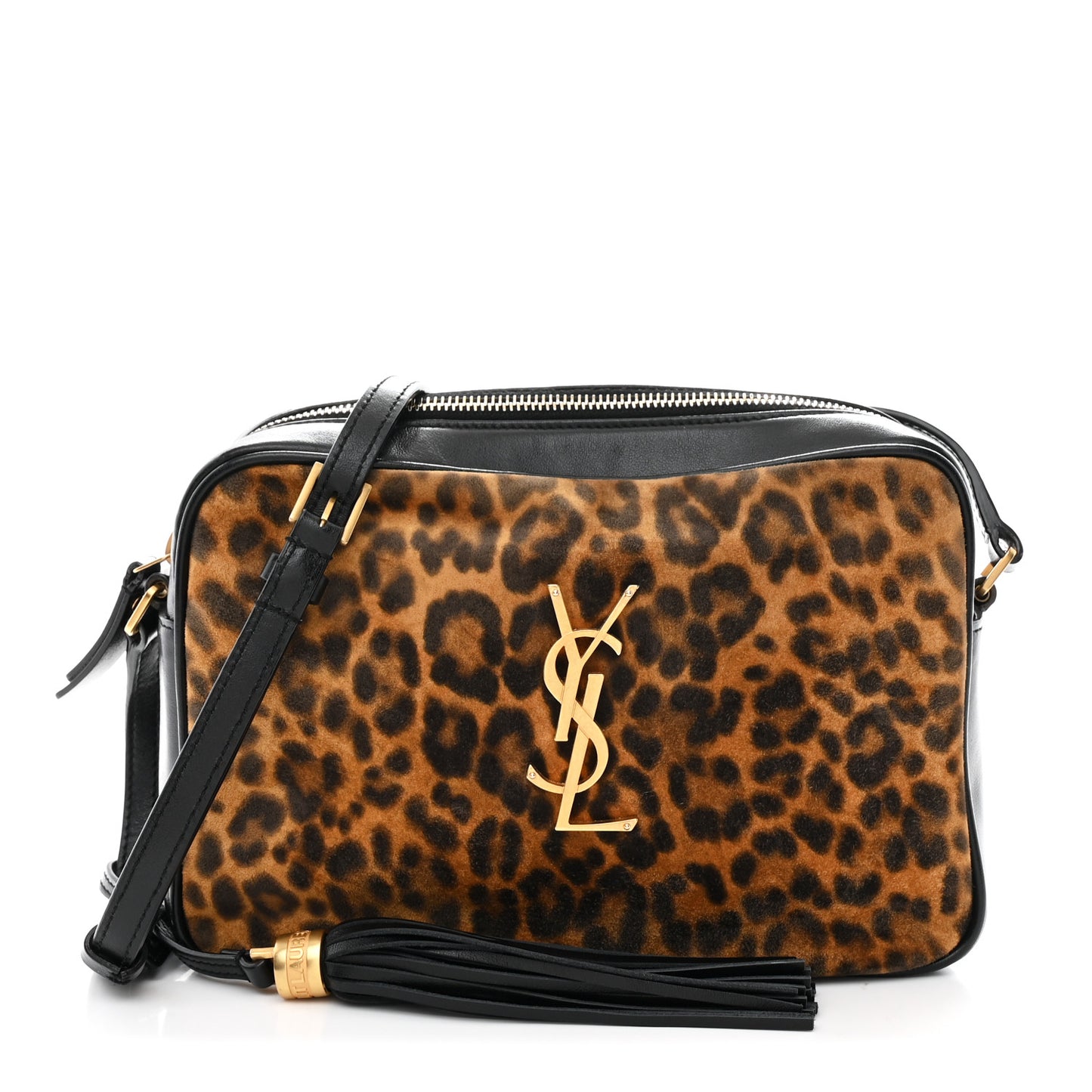Calfskin Leopard Print Monogram Lou Camera Bag Black