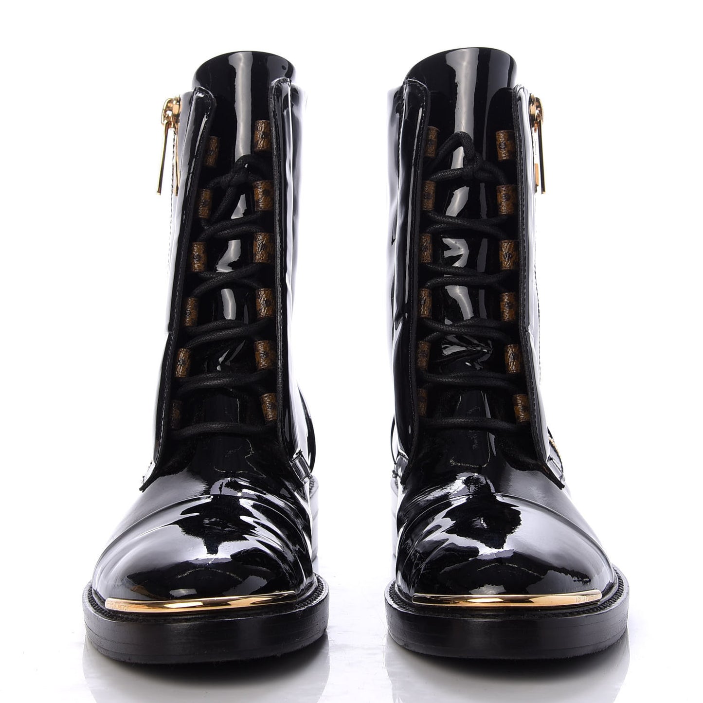 Patent Calfskin Monogram Macadam Ranger Combat Boots 36 Black