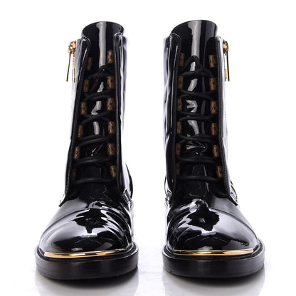 Louis Vuitton Patent Calfskin Monogram Macadam Ranger Combat Boots 36 Black 2 of 9