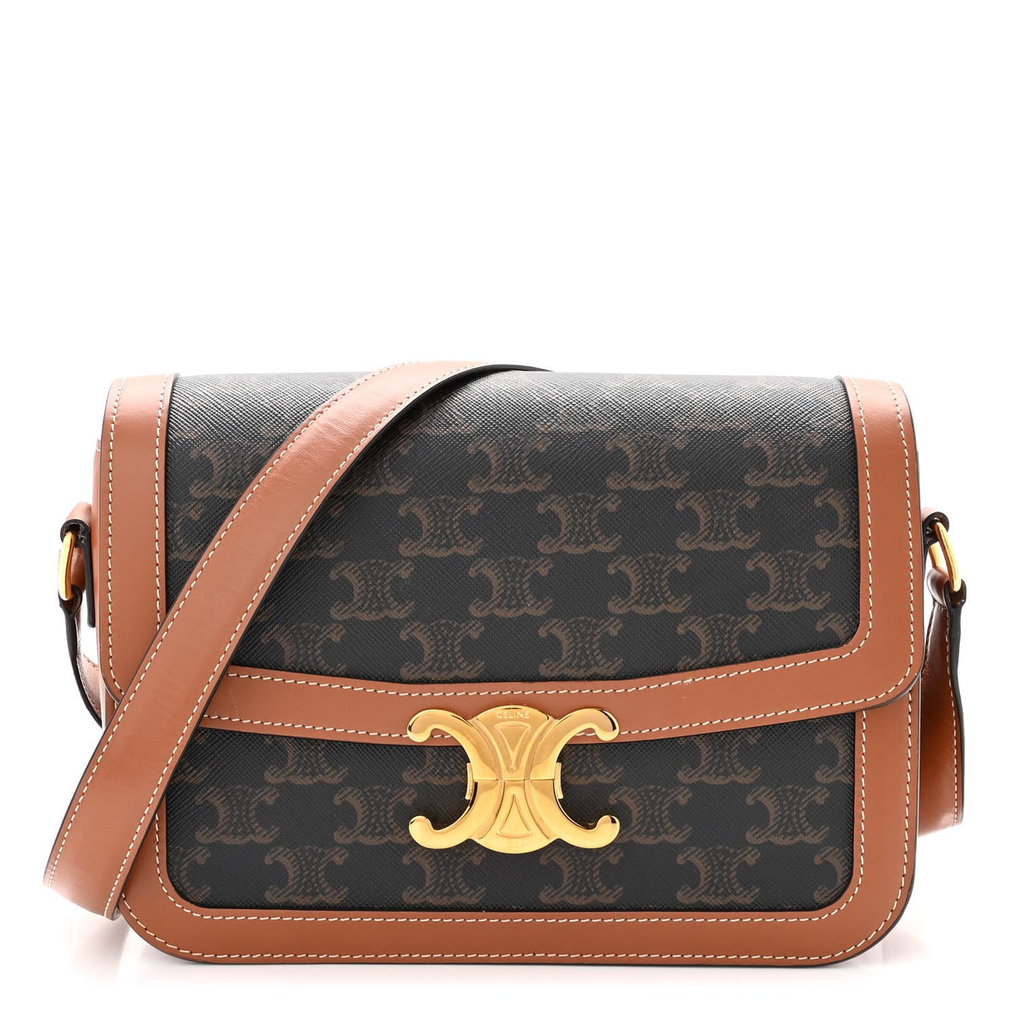 Triomphe Canvas Calfskin Medium Triomphe Bag Tan