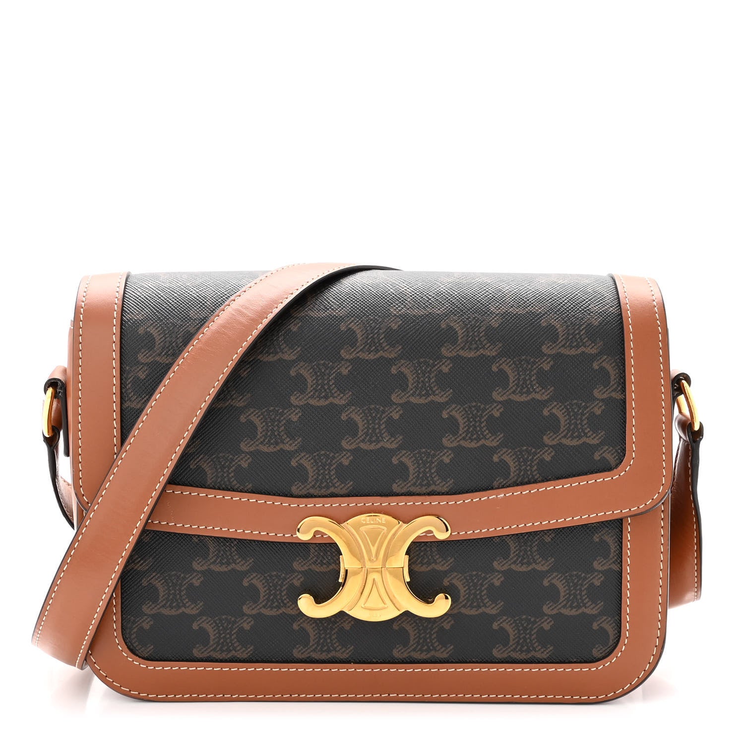Celine Triomphe Canvas Calfskin Medium Triomphe Bag Tan 1 of 10