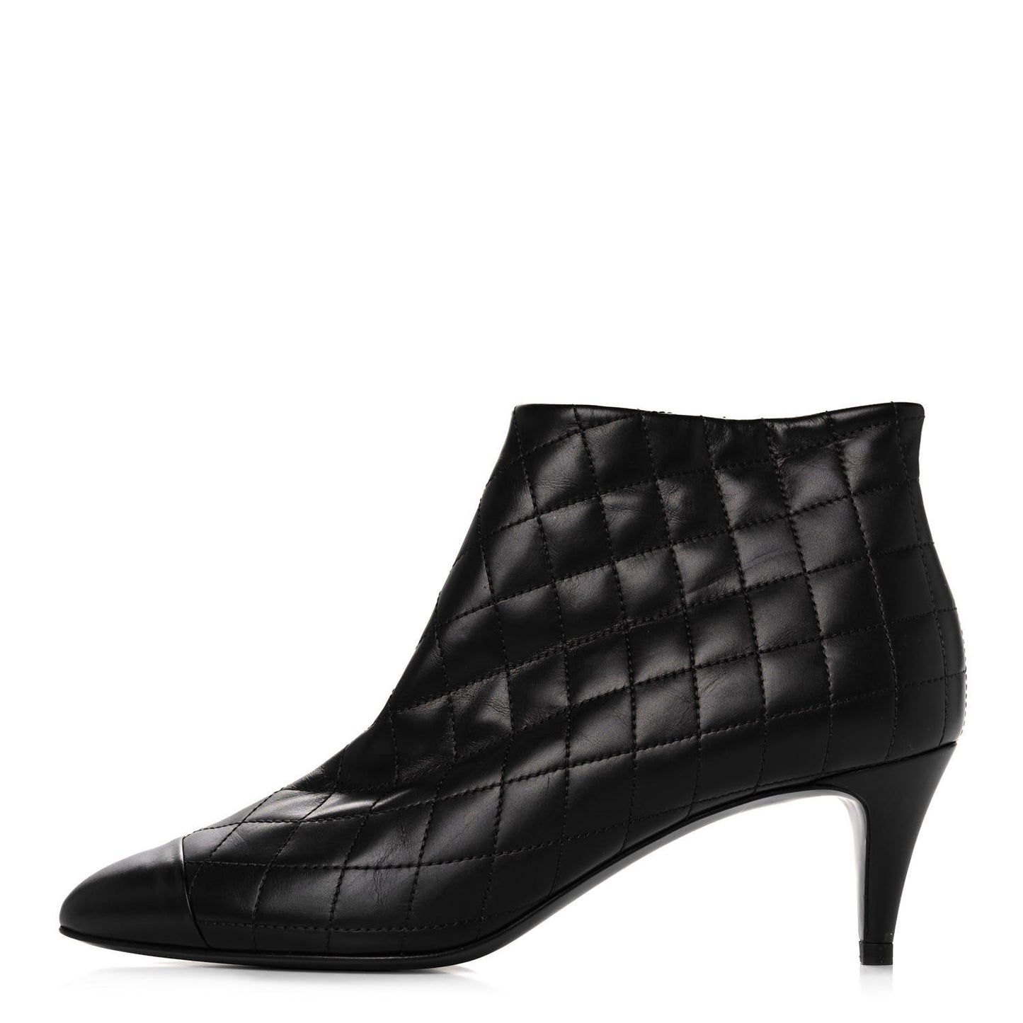 Calfskin Quilted Cap Toe Short Boots 37.5 Black