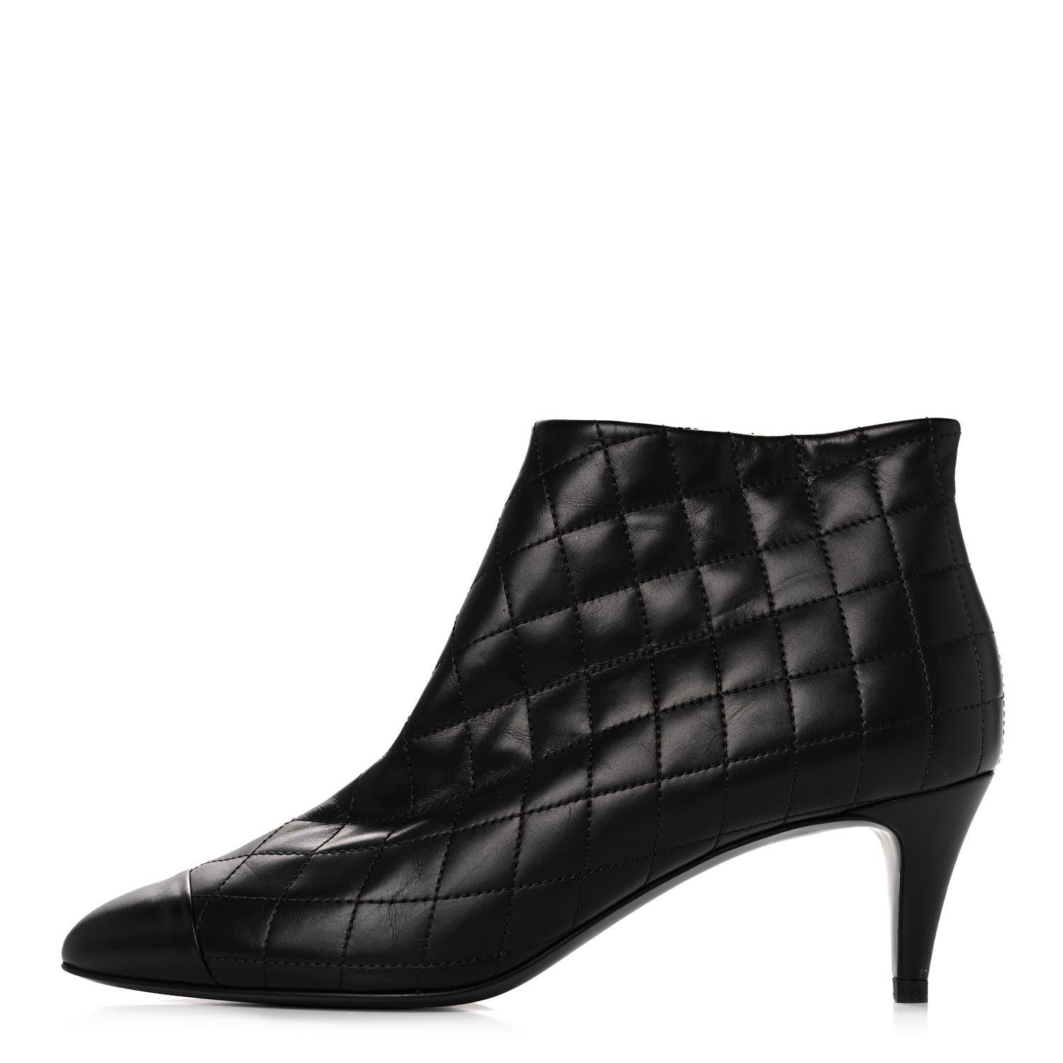 Chanel Calfskin Quilted Cap Toe Short Boots 37.5 Black 1 of 8