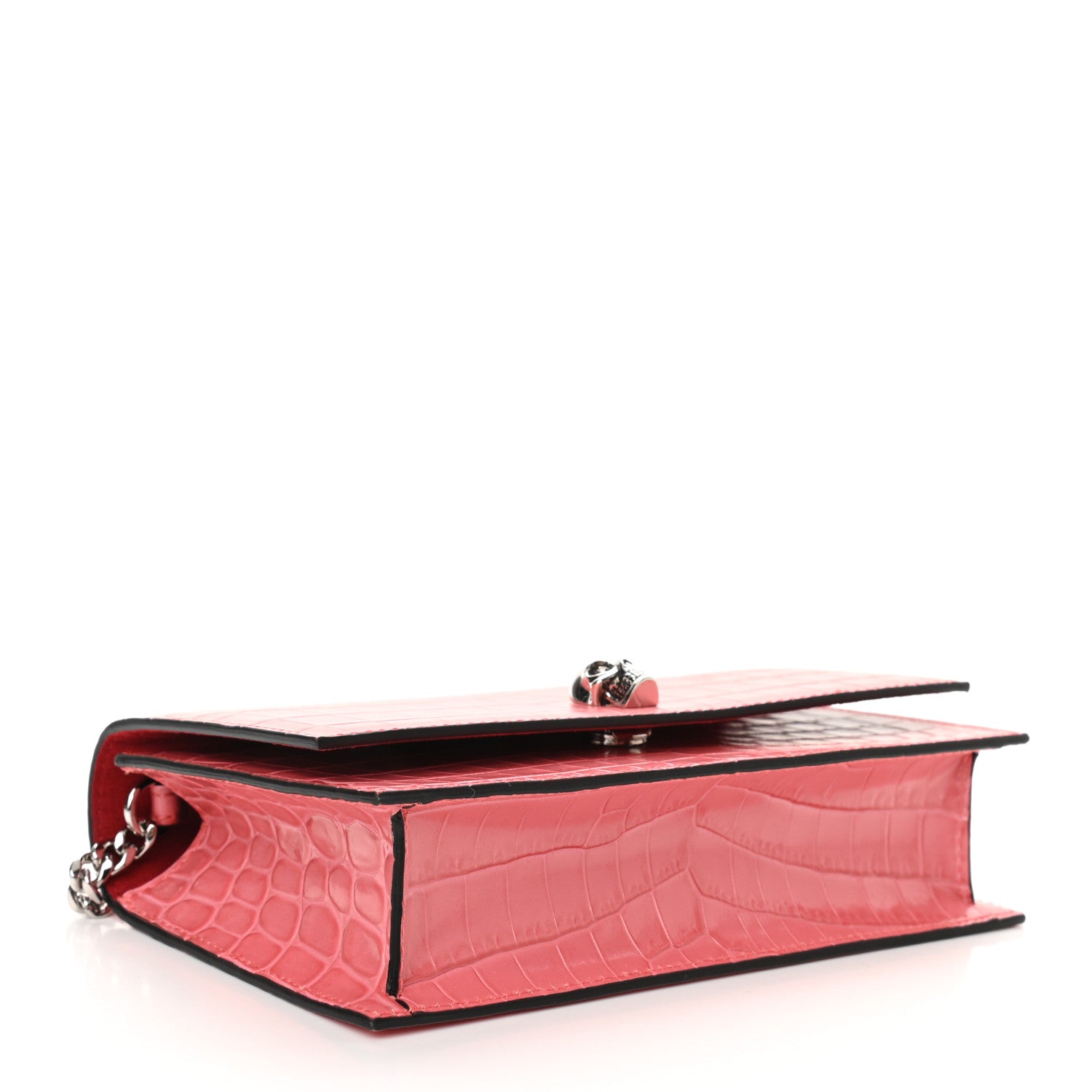 Alexander McQueen Calfskin Crocodile Embossed Skull Mini Crossbody Bag Pink 3 of 8