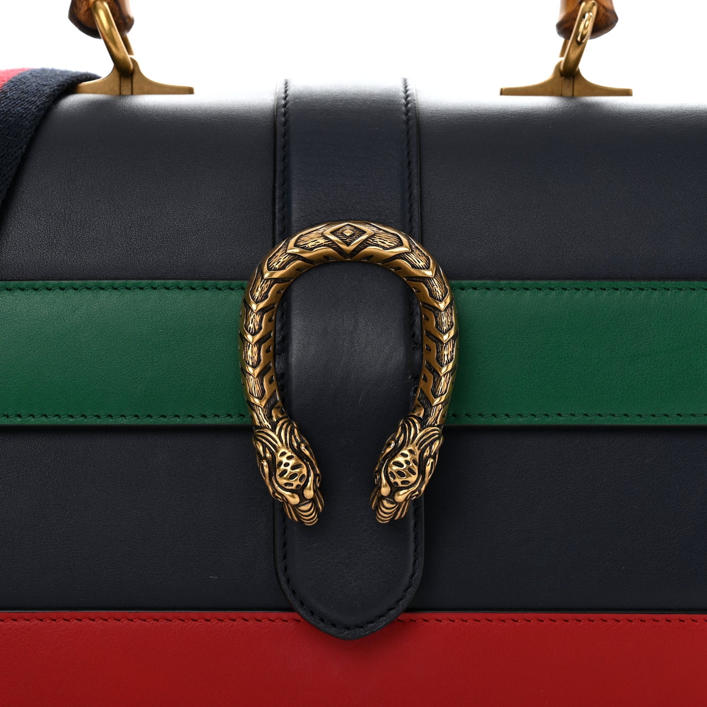 Moon Calfskin Bamboo Web Medium Dionysus Top Handle Bag Blue Emerald Hibiscus Red