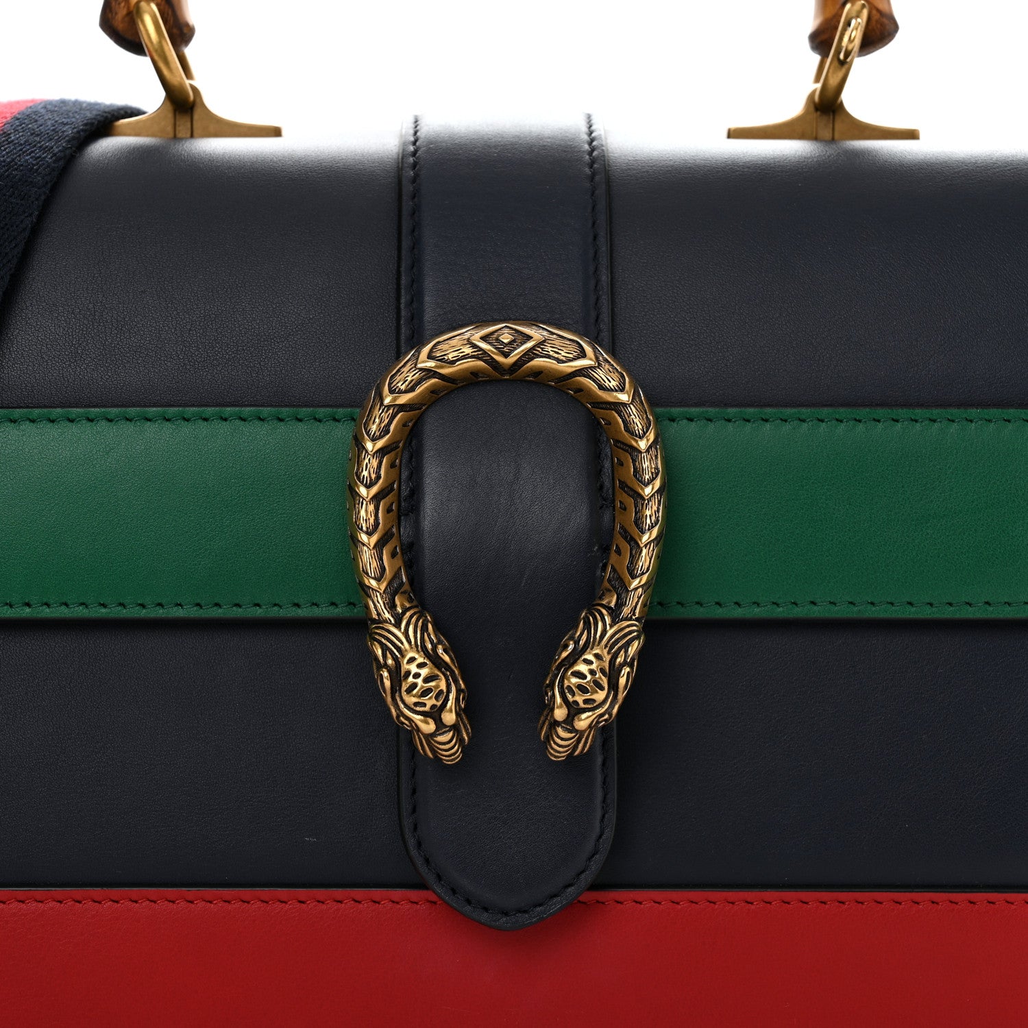 Gucci Moon Calfskin Bamboo Web Medium Dionysus Top Handle Bag Blue Emerald Hibiscus Red 8 of 10