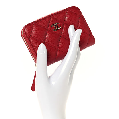 Chanel Caviar Quilted Zip Coin Purse Red 2 of 8