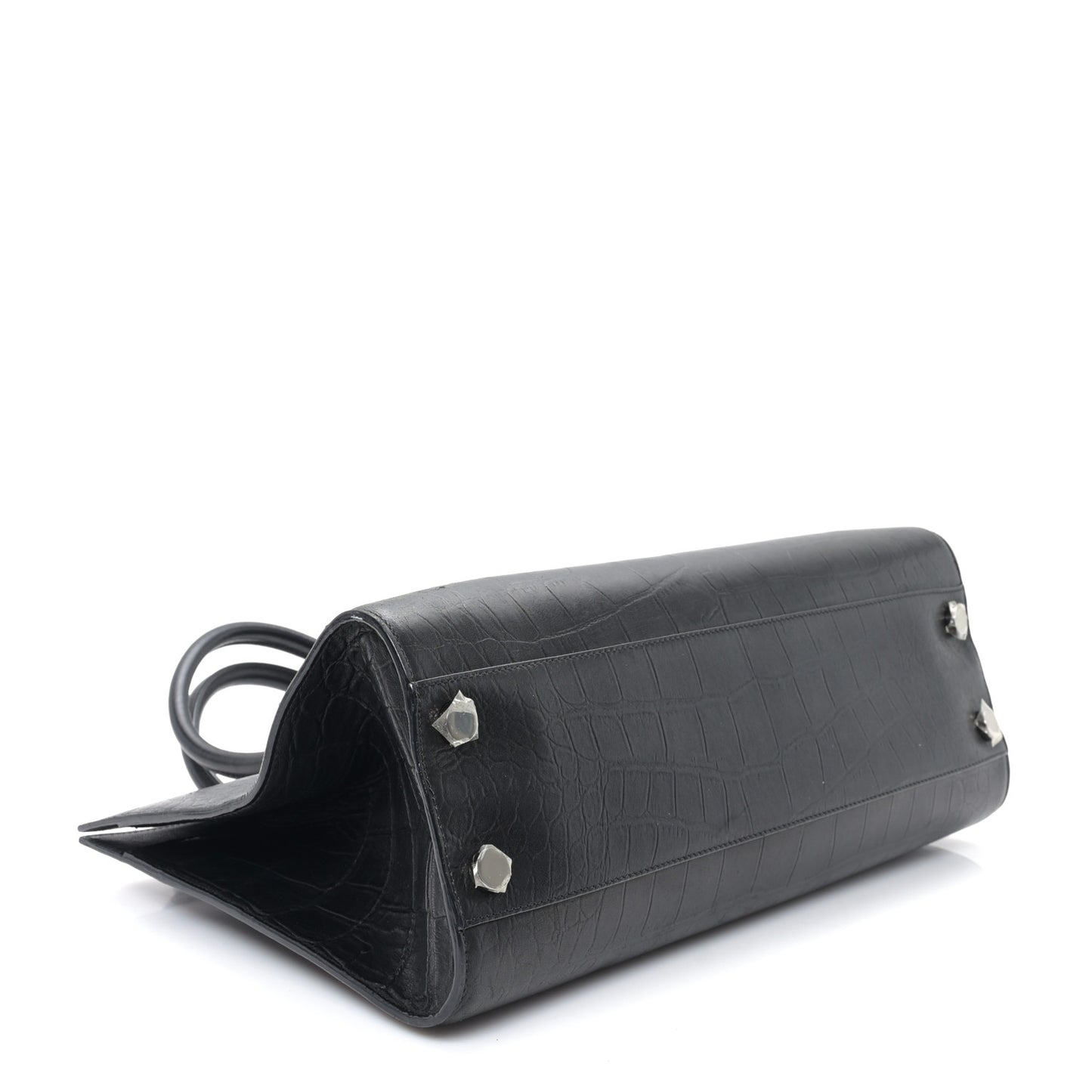 Crocodile Embossed Calfskin Riley Tote Black